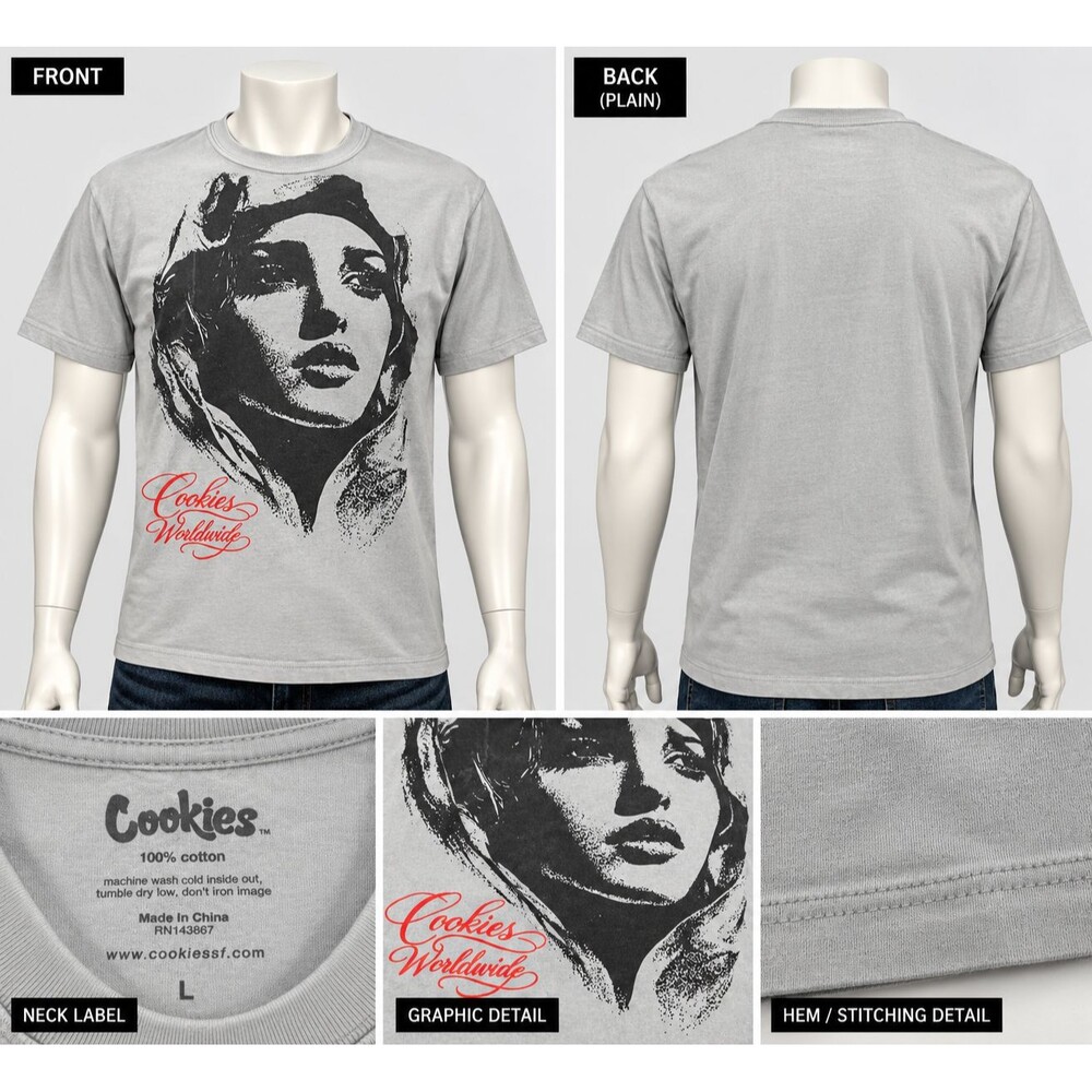 Cookies Worldwide Mens Large Gray Portrait Graphic T Shirt Streetwear NWOT